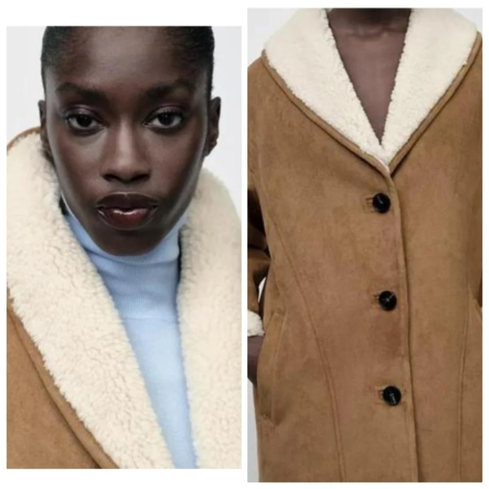 New Zara Double-Faced Semi-Long Front Button Lapel Collar Camel Coat/Jacket XS